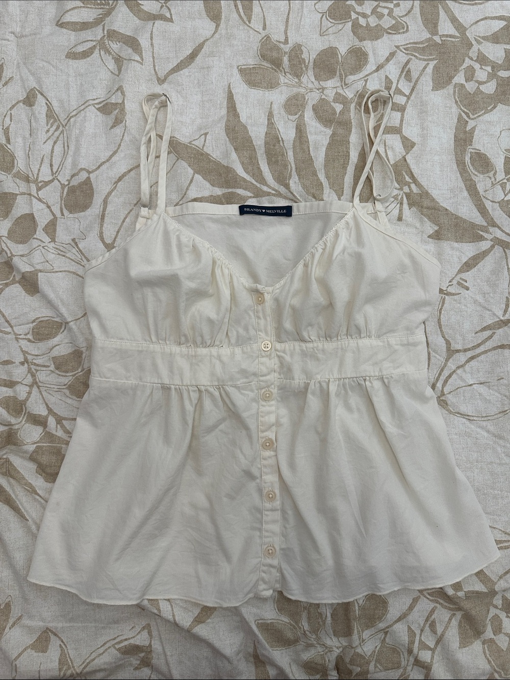 Brandy Melville Cream Button-Front Spaghetti-Strap Top